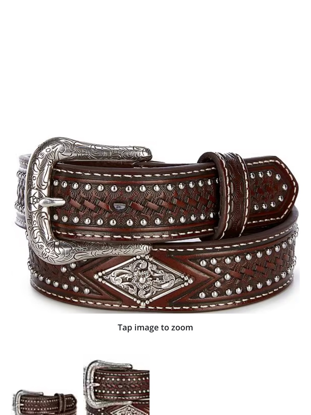Kids Brown Studded Western Leather Belt with Silver Buckle